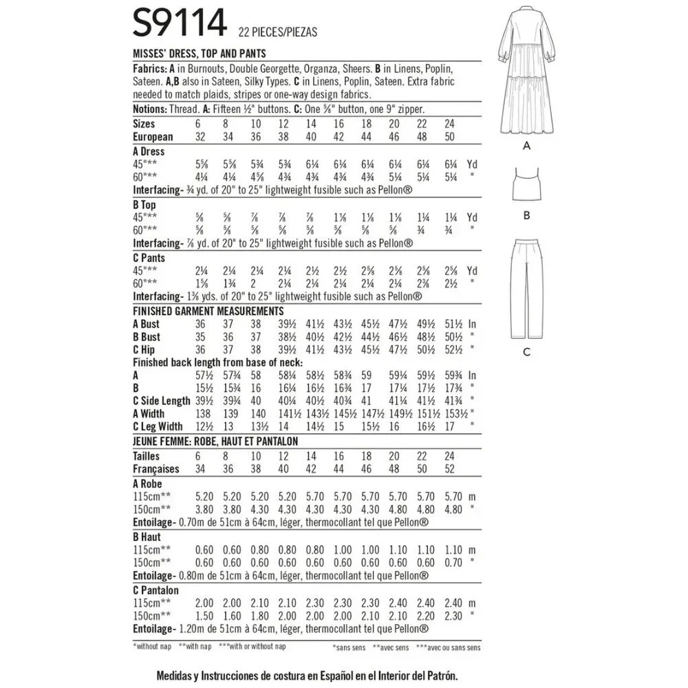 Simplicity Sewing Pattern S9114 Misses Dress Top Pants Sizes 16-24‎ Uncut